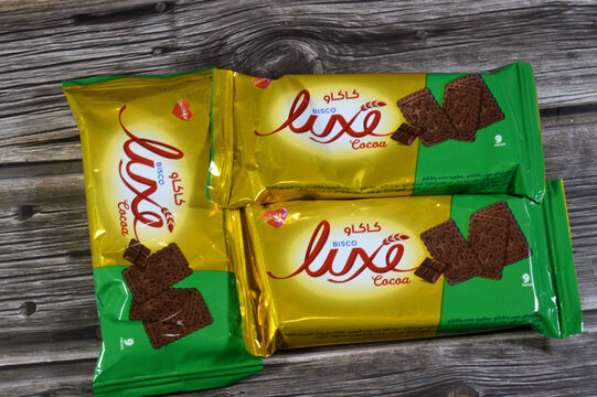 Cairo, Egypt, June 16 2026: A Bisco Misr Luxe Cocoa Biscuits, a popular Egyptian tea biscuit known for its rich cocoa flavor