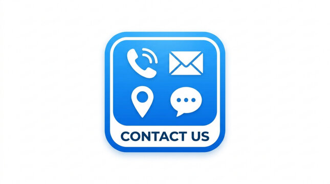 Contact us icons, communication symbols, blue button, vector graphics, business logo elements