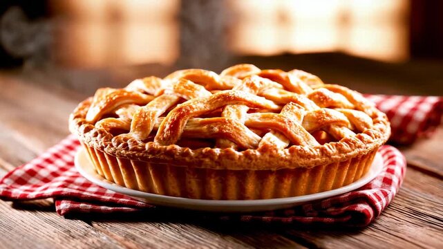 Golden Apple Pie Steaming Rustic Table Summer Holiday