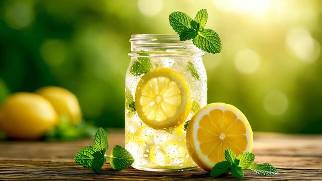 Iced Lemonade Mason Jar Condensation Summer Picnic