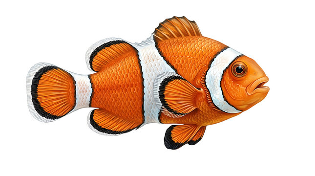 Vibrant orange and white clownfish illustration isolated on a pure white background