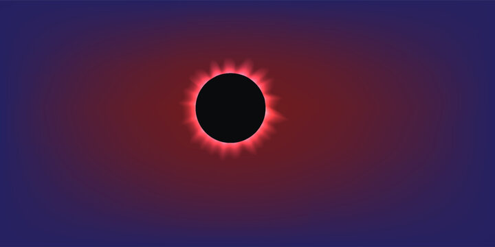 Abstract total solar eclipse background with glowing red corona ring on dark blue sky. Futuristic space design.