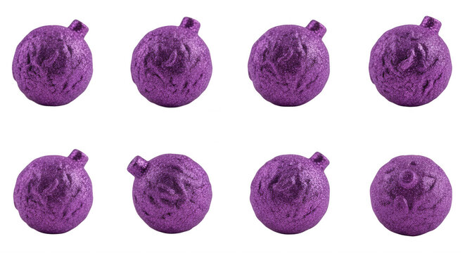 sequence of a purple christmas ornament rotating on a white background different perspectives for holiday decoration possible for design