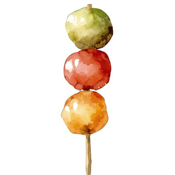 Dango, clipart watercolor vector with gentle, isolated on a white background.