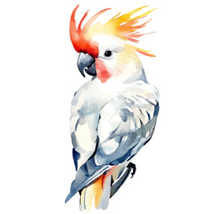 Cockatoo, vector watercolor clipart with soft pastel strokes, isolated on a white background. © brixel