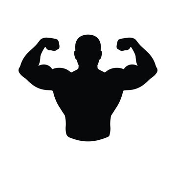 Bodybuilder silhouette posing with double biceps for gym and fitness marketing.