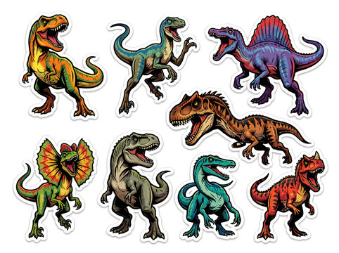 Set of colorful cartoon dinosaur stickers for children
