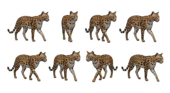 sequence of cat like creatures walking on a white background motion and animation possibilities
