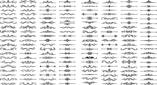 Mega collection of vintage text dividers decorative line borders elegant calligraphic flourishes and filigree accents for page layouts