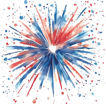 Red Blue Fireworks Exploding on White
