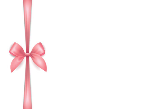 Vector 3d Ribbon with Bow for Gift Decoration and Packaging Design. Pink Ribbon for Celebration, Event and Invitation. Pink Ribbon Illustration for Holiday Card, Present Wrapping, Festive Template