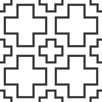 Seamless geometric pattern with black and white cross shapes for modern minimalist textile and wallpaper design