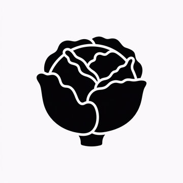 Black Silhouette of Cabbage Vegetable Minimalist Vector Illustration