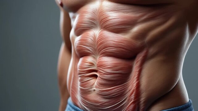 Human abdominal muscle structure pose with detailed fiber texture