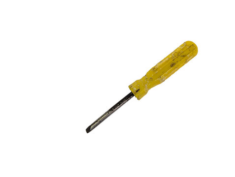 Used Yellow Handle Flathead Screwdriver Isolated On White