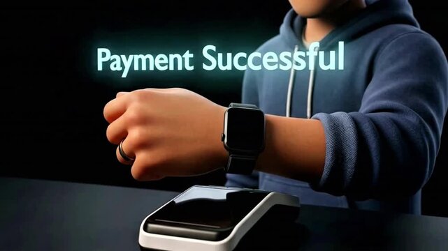 Video, Animation of payment technology via smartwatch, modern payment methods, store, NFC, card, 
