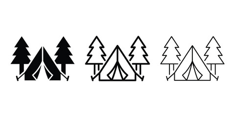 Camping tent and trees icon silhouette vector outline and line art © MD