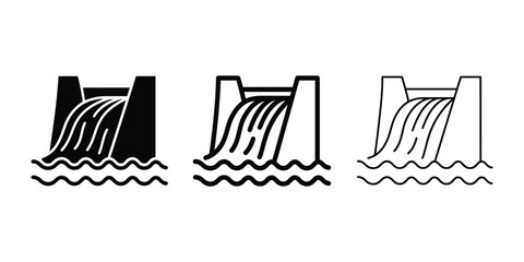 Dam reservoir overflow icon silhouette vector outline and line art © MD
