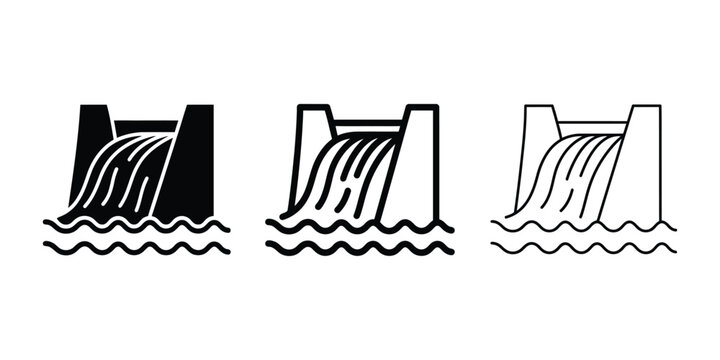 Dam reservoir overflow icon silhouette vector outline and line art