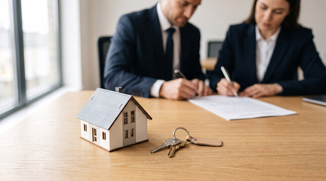 Signature d'un Contrat Immobilier avec Cl&eacute;s de Maison