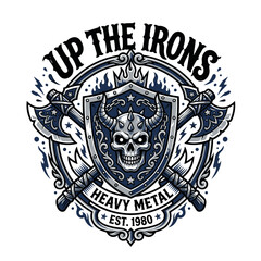 Obraz premium Heavy Metal emblem with skull, axes and flames
