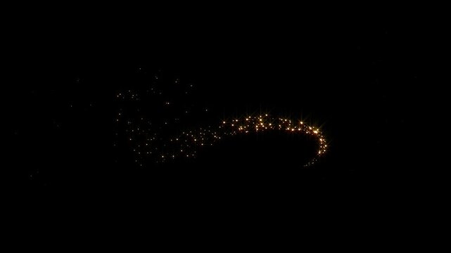 Magic Golden Glitter Sparkling Light Trail Spiral, Gold Dust Particles, Fairy Swirl Path, Black Background, Luxury Bokeh Glow, Logo Reveal Animation, Loop 4K Alpha Channel Effect