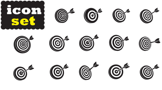 Dartboard with Dart Arrow Vector Illustration, Target Sport Icon Set