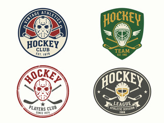 Naklejka premium Set of vintage hockey club and league emblems, logos, and badges