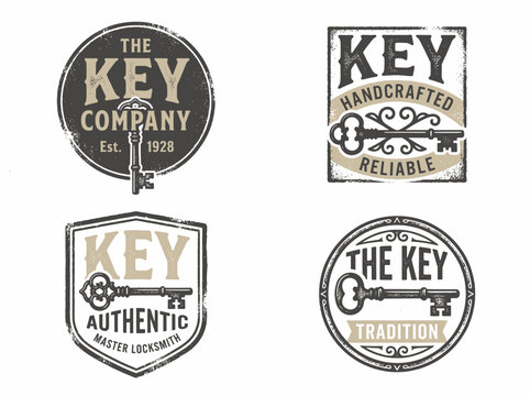 Vintage key logo emblems set