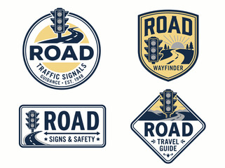 Obraz premium Set of vintage road and traffic signal logos and emblems