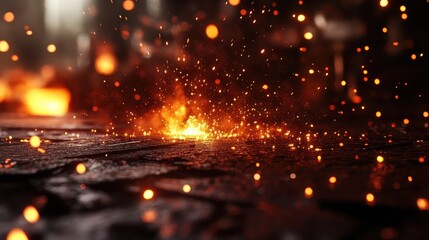 Naklejka premium Fiery sparks erupt from intense metalwork, showcasing the dramatic beauty of industrial welding and high-strength material bonding.