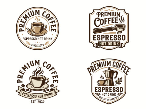 Set of premium coffee logo templates with espresso and coffee maker