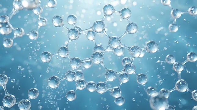 Blue molecular structure model on abstract scientific background.