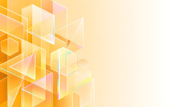Abstract geometric yellow glass background with translucent 3D shapes