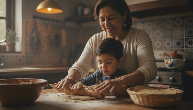 Grandmother and Grandson Baking Together