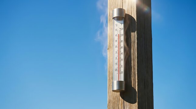 Thermometer showing high temperature during extreme summer heat wave
