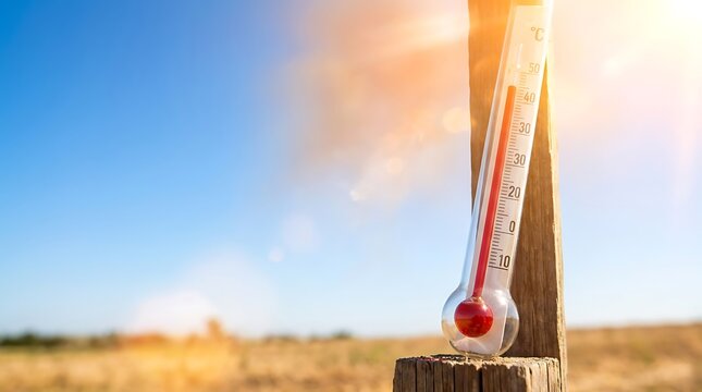 High Temperature Thermometer Showing Heat Wave on Sunny Summer Day