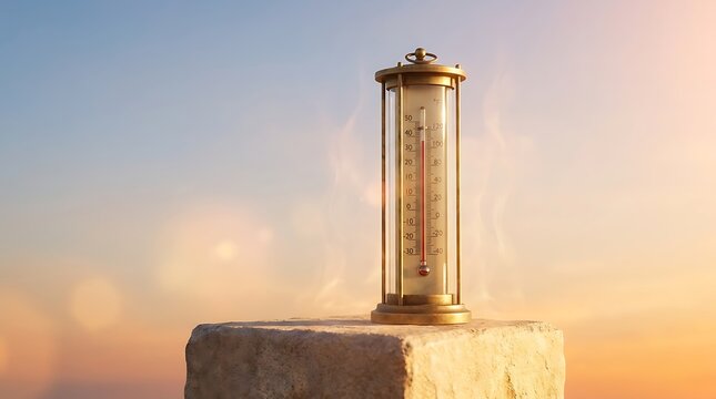 Vintage Thermometer Indicating High Temperature During Intense Heatwave