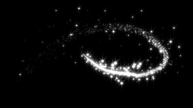 Luxury White Glitter Star Trail, Twinkling Sparkles Animation, Magic Fairy Dust Line, Glowing Christmas Stars, Sparkle Motion on Black Background, Seamless Loop Transition.4K