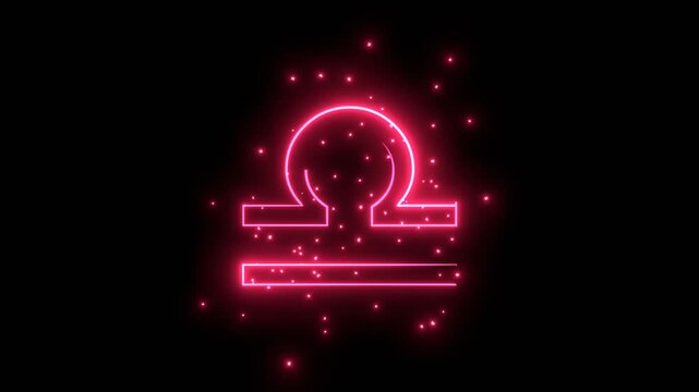 Scales or Libra zodiac symbol icon in thin line style glowing with energy and particles.