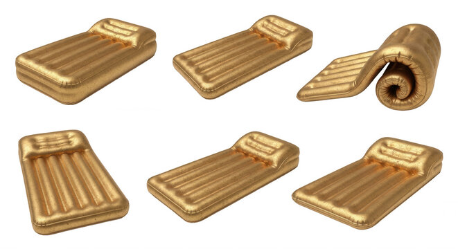 various golden pool floats isolated against a white background relaxation and leisure