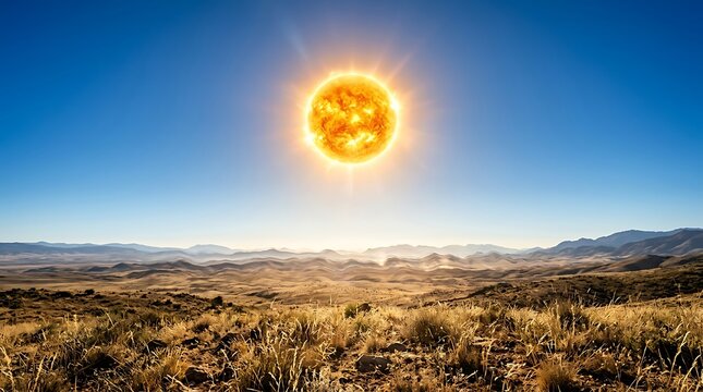 Scorching Sun Over Arid Desert Landscape During Intense Heat Wave