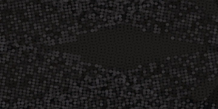 Golden shiny halftone effect pattern. Gold round glitter dots texture. Dots pop art background. Yellow dots on black Background. Random color gradient vector, gold ornament. Abstract design element