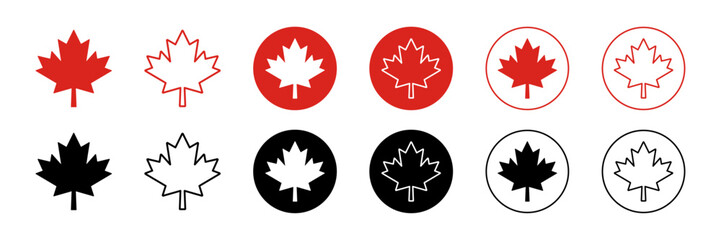 Obraz premium Collection of Maple leaf icon. Canada flag sign. National canadian emblem, autumn fall symbol. Vector illustration