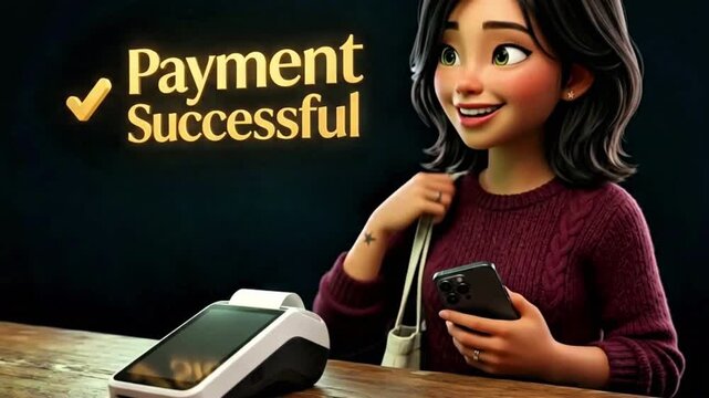 Video, Animation of smartphone payment technology, modern payment methods, store, NFC, card, 