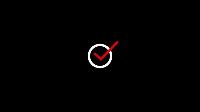 A minimalist a thin white circle with a vibrant red checkmark inside it, centered against a stark black background, symbolizing completion or a correct choice in a simple, bold visual statement
