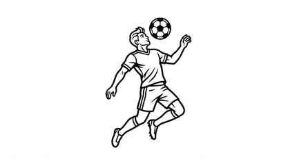 Fototapeta premium Outline vector icon showing a football player performing a header. Designed with dynamic posture and clean modern lines for sports branding, digital interfaces, coaching resources, and editorial graph