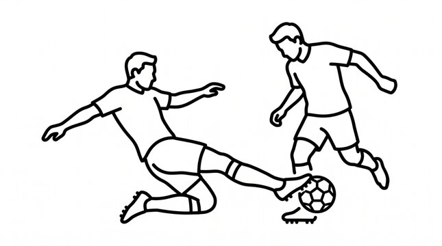 Modern outline icon featuring a football player executing a controlled sliding tackle. Designed with balanced detail and dynamic movement, perfect for sports branding, coaching materials, websites, an