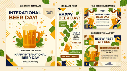 Obraz premium International Beer Day Social Media Banner Template Flat Vector Collection