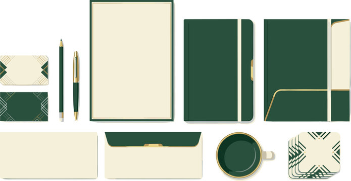 Corporate identity corporate brand identity mock up stationery set green luxury elegant notebook envelope business card pen mug vector illustration template mockup
